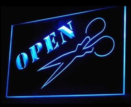 Open Hair Cut Scissor Hairdresser LED Neon Sign